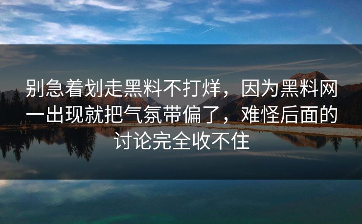 别急着划走黑料不打烊，因为黑料网一出现就把气氛带偏了，难怪后面的讨论完全收不住