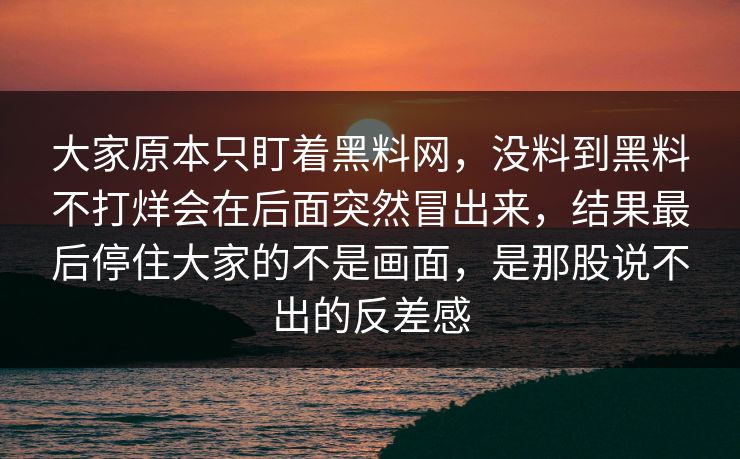 大家原本只盯着黑料网，没料到黑料不打烊会在后面突然冒出来，结果最后停住大家的不是画面，是那股说不出的反差感