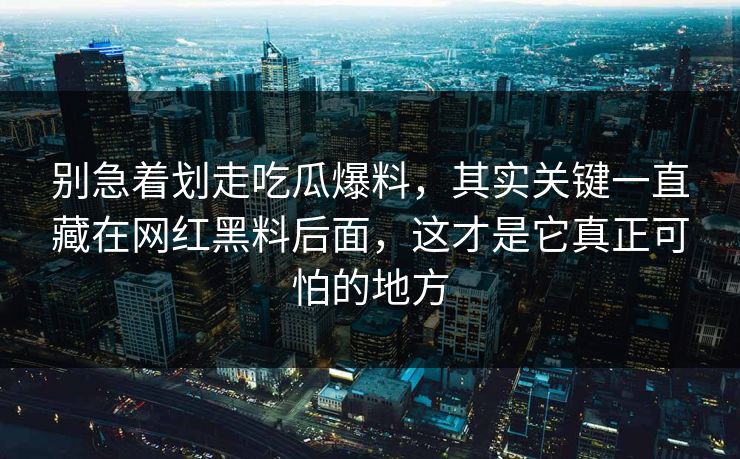 别急着划走吃瓜爆料，其实关键一直藏在网红黑料后面，这才是它真正可怕的地方
