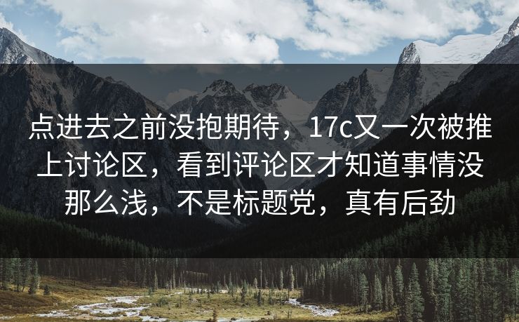 点进去之前没抱期待，17c又一次被推上讨论区，看到评论区才知道事情没那么浅，不是标题党，真有后劲