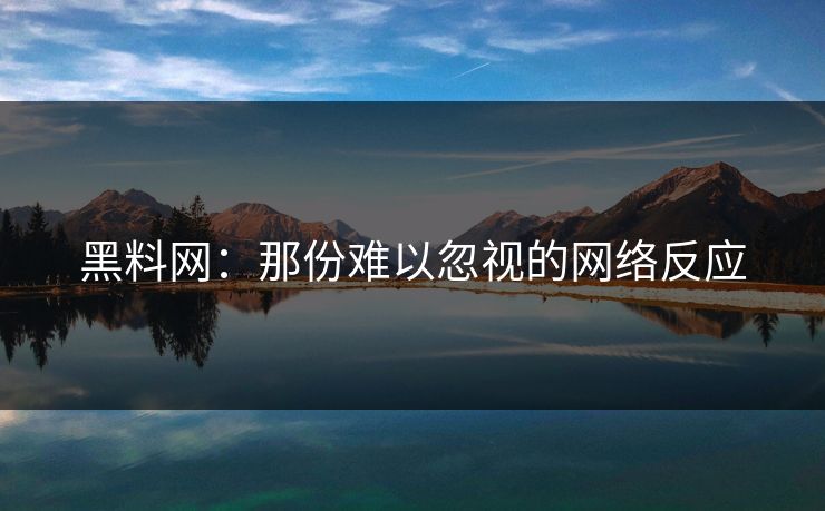 黑料网：那份难以忽视的网络反应