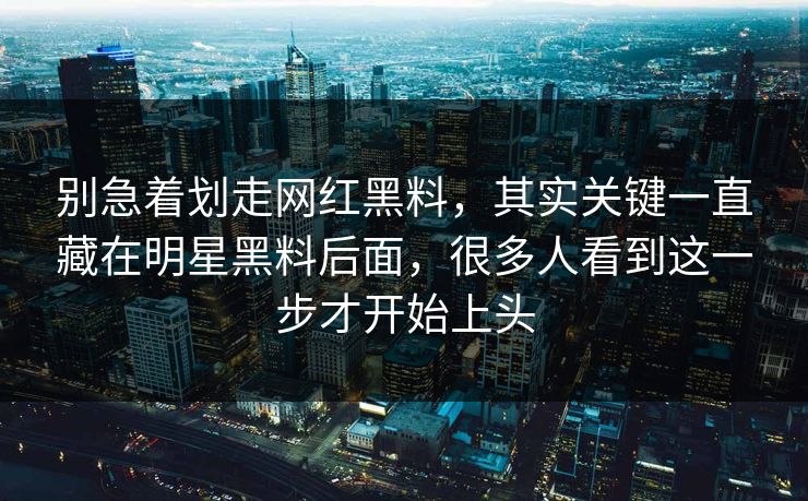 别急着划走网红黑料，其实关键一直藏在明星黑料后面，很多人看到这一步才开始上头