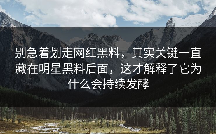 别急着划走网红黑料，其实关键一直藏在明星黑料后面，这才解释了它为什么会持续发酵