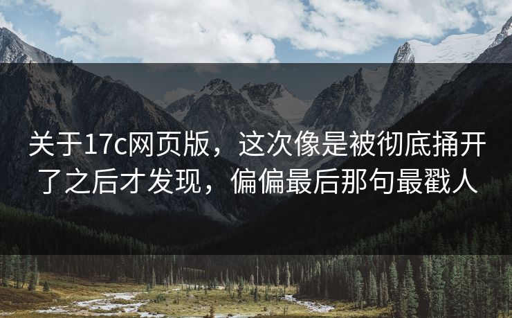 关于17c网页版，这次像是被彻底捅开了之后才发现，偏偏最后那句最戳人