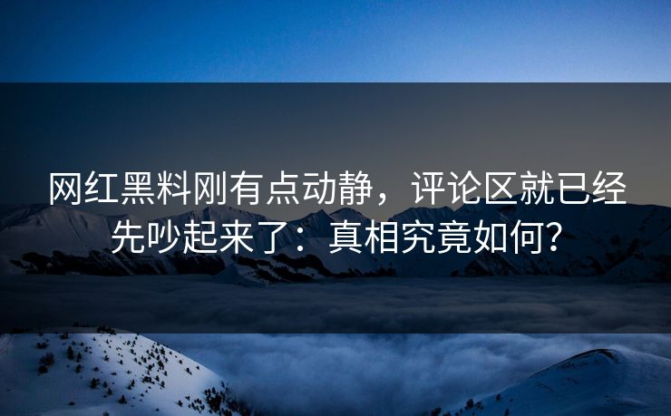 网红黑料刚有点动静,评论区就已经先吵起来了:真相究竟如何? 网红黑料刚有点动静,评论区就已经先吵起来了:真相究竟如何?